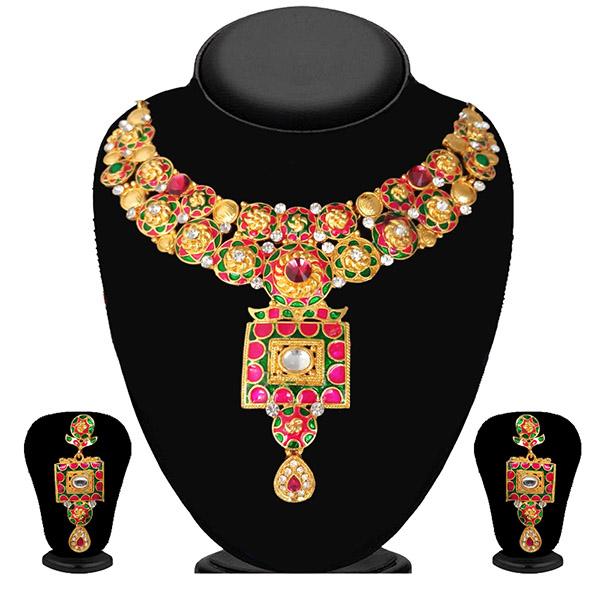 Soha fashion Pink Meenakari Gold Plated Necklace Set - 1100915