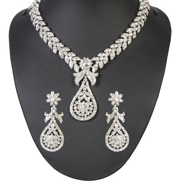 Kriaa White Austrian Stone Silver Plated Necklace Set - 1100922