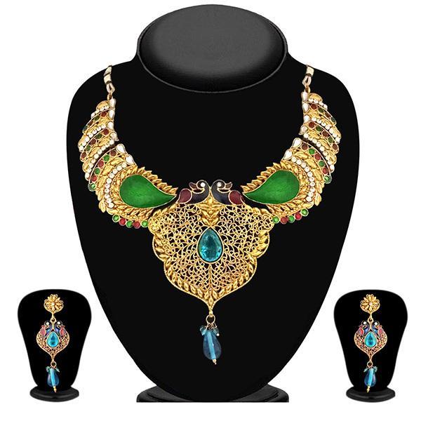 Tip Top Fashions Maroon And Green Austrian Stone Necklace Set - 1100929