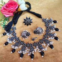 Vaamika Oxidised Pack Of 4 Necklace Earrings Ring & Nose Ring Combo Set ( assorted color)