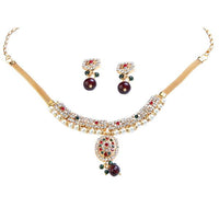 Kriaa Gold Plated Austrian Stone And Pearl Necklace Set - 1101018