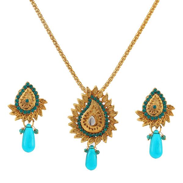 Soha Fashion Blue Austrian Stone Drop Pendant Set - 1101024