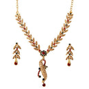 Kriaa Green Austrian Stone Gold Plated Necklace Set - 1101110