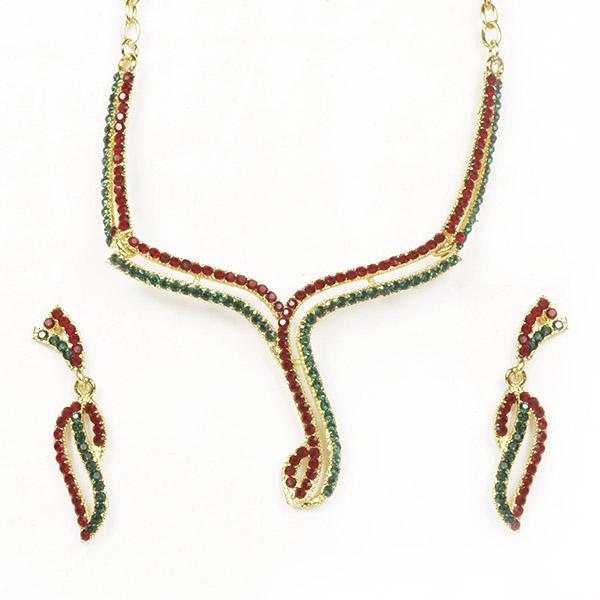 Kriaa Gold Plated Maroon Green Austrian Stone Necklace Set