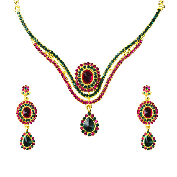 Kriaa Austrian Stone Drop Gold Plated Necklace Set - 1101328