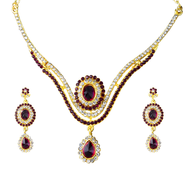 Kriaa Austrian Stone Drop Gold Plated Necklace Set - 1101332