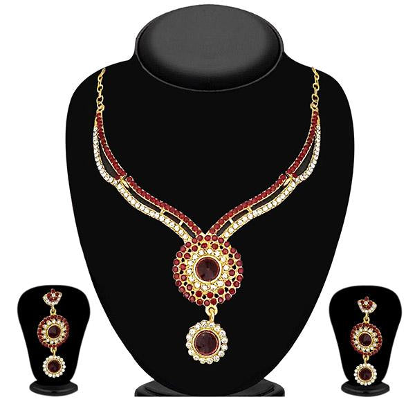 The99Jewel Maroon Austrian Stone Gold Plated Necklace Set - 1101341