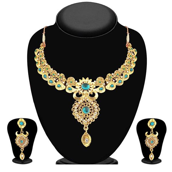 Tip Top Fashions Gold Plated Green Austrian Stone Necklace Set - 1102007