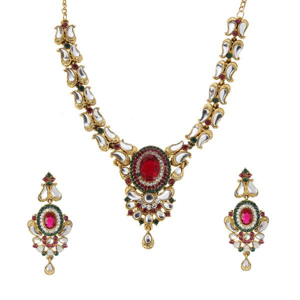 Soha fashion Pink Austrian Stone And Kundan Necklace Set - 1102025