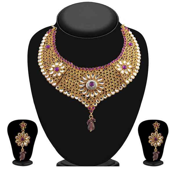 Kriaa Purple Austrian Stone Gold Plated Necklace Set - 1102032