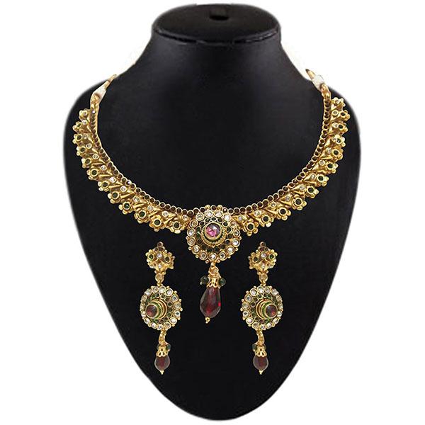 Soha Fashions Purple Austrian Stone Gold Plated Necklace Set - 1102103