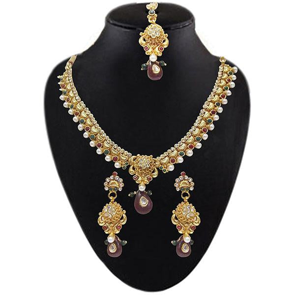 Soha Fashions Gold Plated Austrian Stone Necklace Set - 1102106