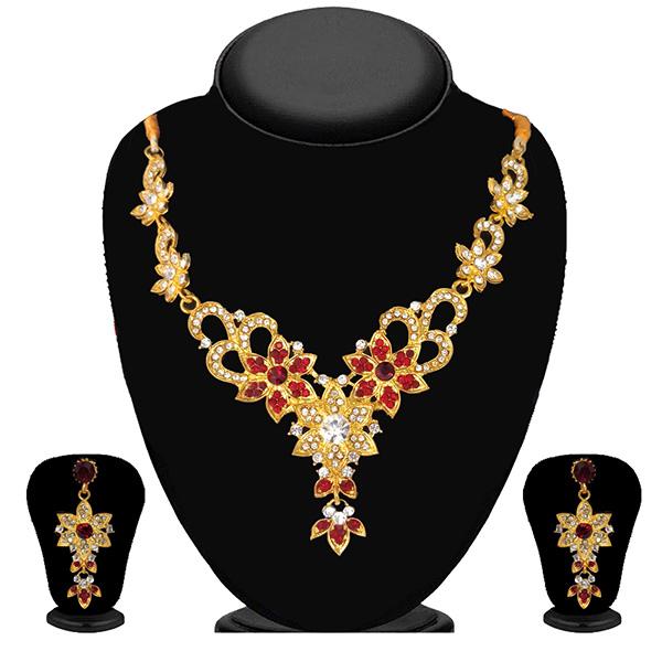 Kriaa Maroon Austrian Stone Gold Plated Necklace Set - 1102111