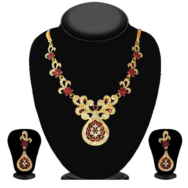 Kriaa Gold Plated Maroon Austrian Stone Necklace Set - 1102112