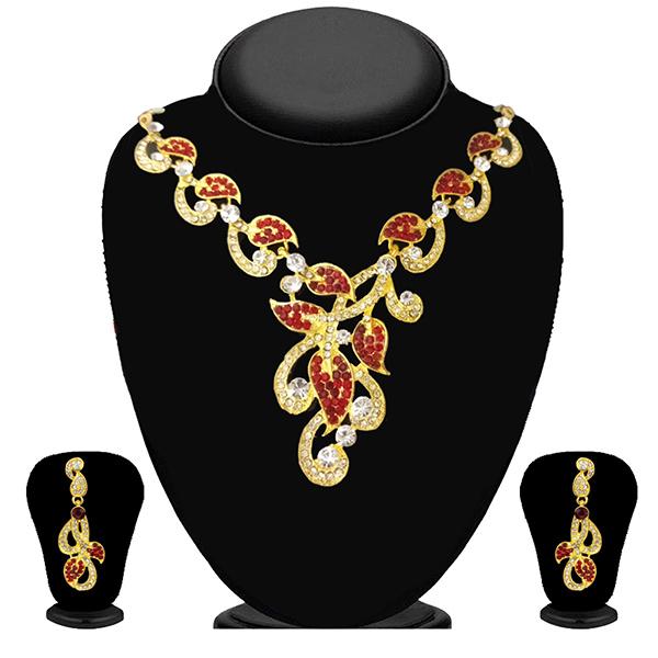 Kriaa Maroon Austrian Stone Gold Plated Necklace Set - 1102113