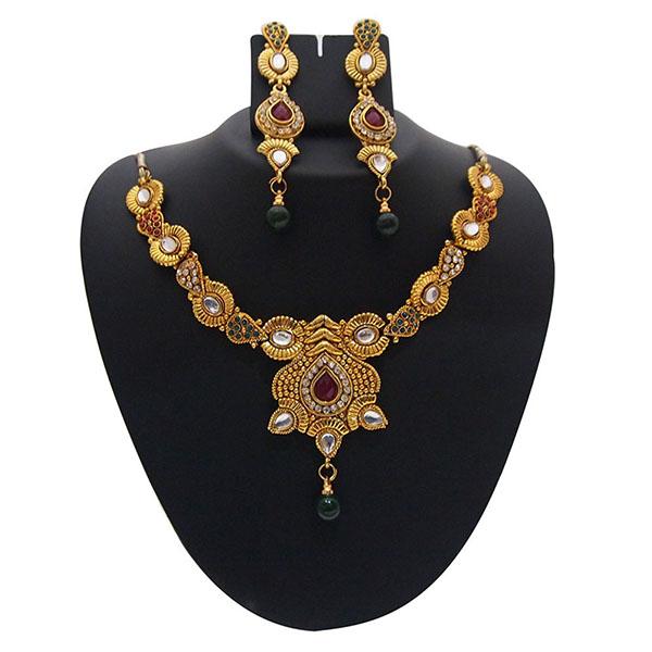 Soha Fashions Gold Plated White Kundan Stone Necklace Set - 1102117