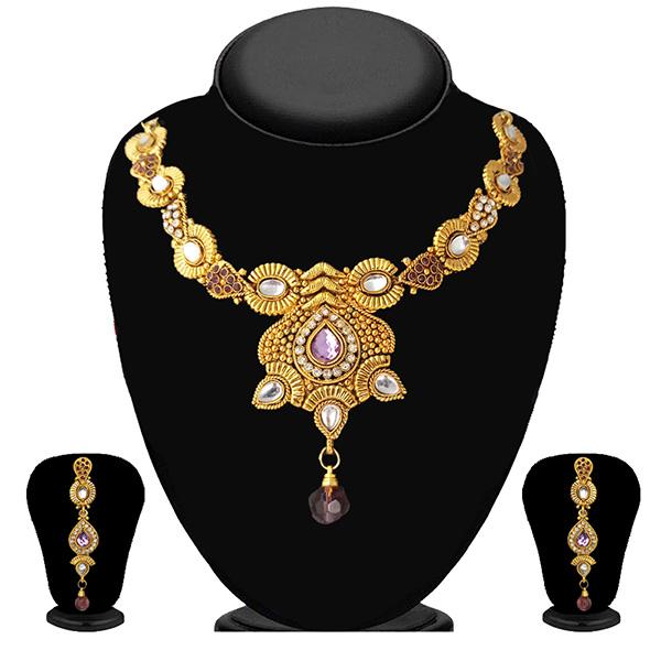 Kriaa Gold Plated Purple Austrian Stone Necklace Set - 1102118