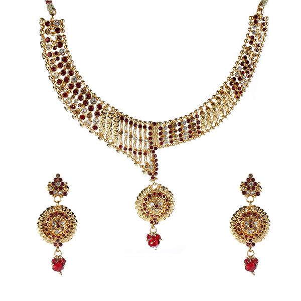 14Fashions Red Austrian Stone Gold Plated  Necklace Set - 1102121
