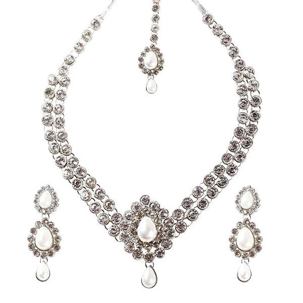 Soha Fashions White Austrian Stone Gold Plated Necklace Set - 1102304