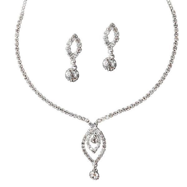 Tip Top Fashions Austrian Stone Rhodium Plated Necklace Set - 1102401