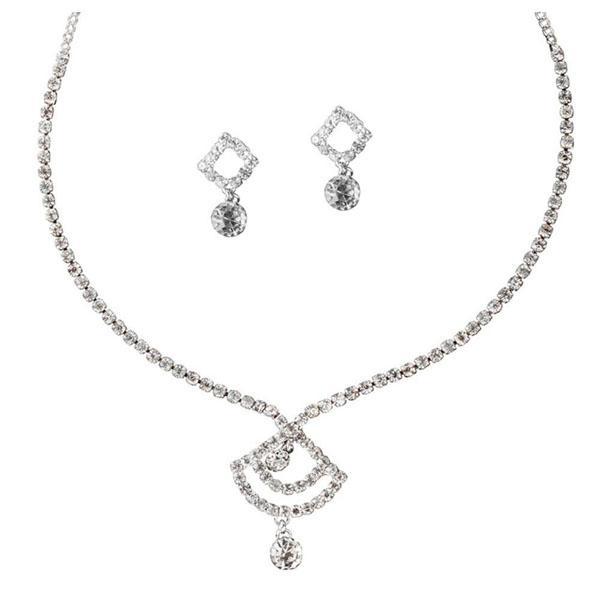 Tip Top Fashions Rhodium Plated Austrian Stone Necklace Set - 1102404