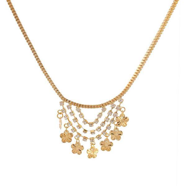 Urthn Austrian Stone Floral Shaped Gold Plated Necklaces - 1102429