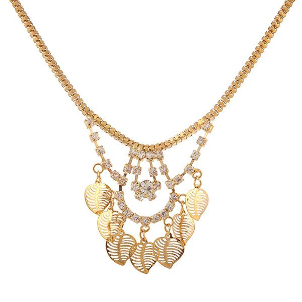 Urthn Austrian Stone Leaf Shaped Gold Plated Necklaces - 1102431