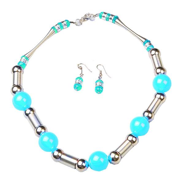 Beadside Blue Beads Rhodium Plated Necklace Set - 1102510