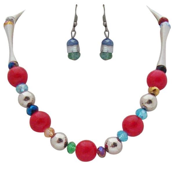 Beadside Multicolor Beads Rhodium Plated Necklace Set - 1102515