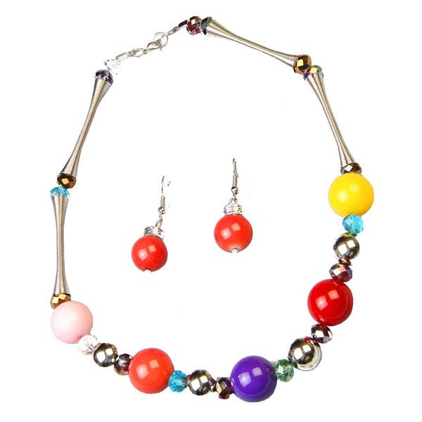 Beadside Multicolor Beads Rhodium Plated Statement Necklace Set - 1102516