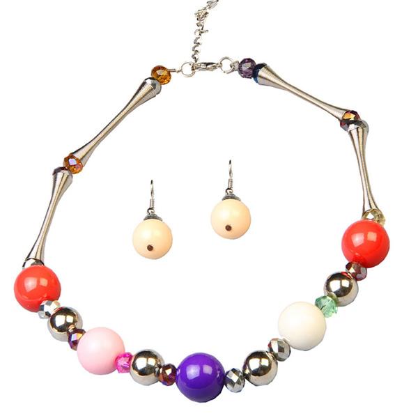 Beadside Multicolor Beads Rhodium Plated Statement Necklace Set - 1102517