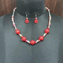 Urthn Rhodium Plated Maroon Beads Necklace Set - 1102582C