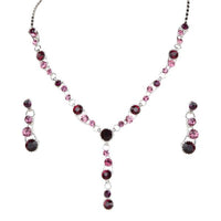 Urthn Pink Austrian Stone Rhodium Plated Necklace Set - 1102802
