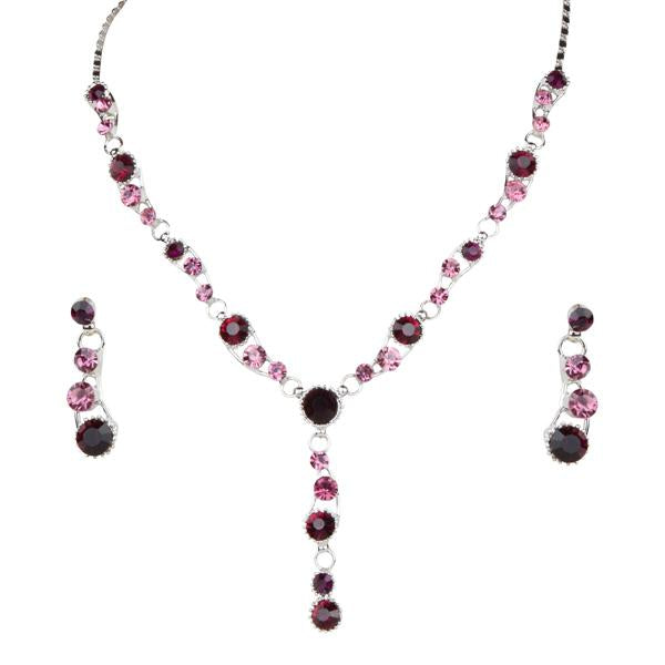 Urthn Pink Austrian Stone Rhodium Plated Necklace Set - 1102802