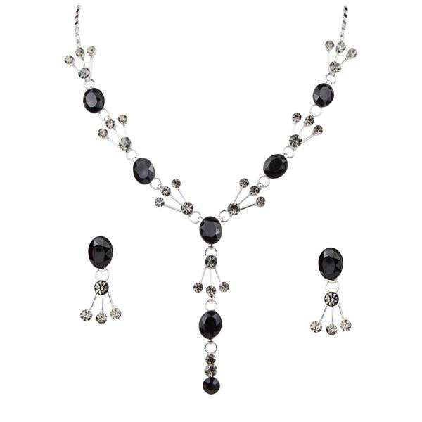 Urthn Black Austrian Stone Rhodium Plated Necklace Set - 1102803