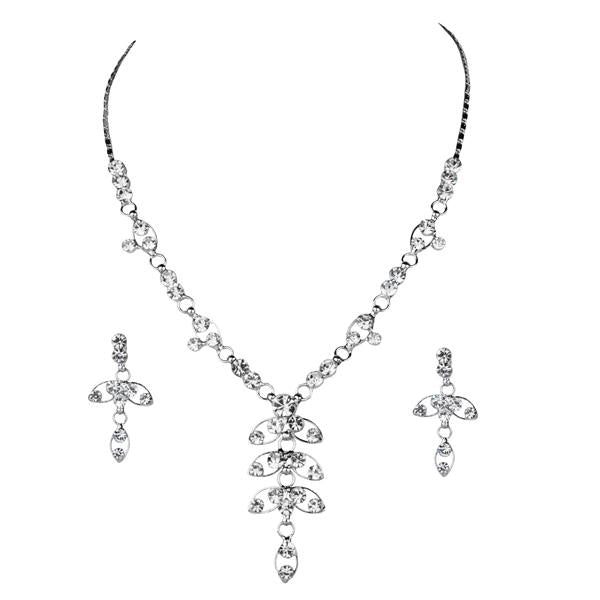 Urthn Austrian Stone Rhodium Plated Leaf Design Necklace Set - 1102804