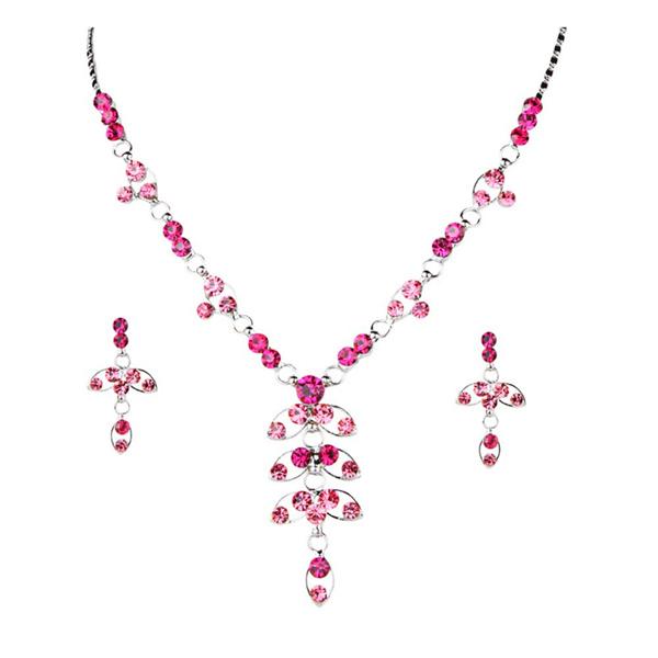 Urthn Pink Austrian Stone Rhodium Plated Necklace Set - 1102807