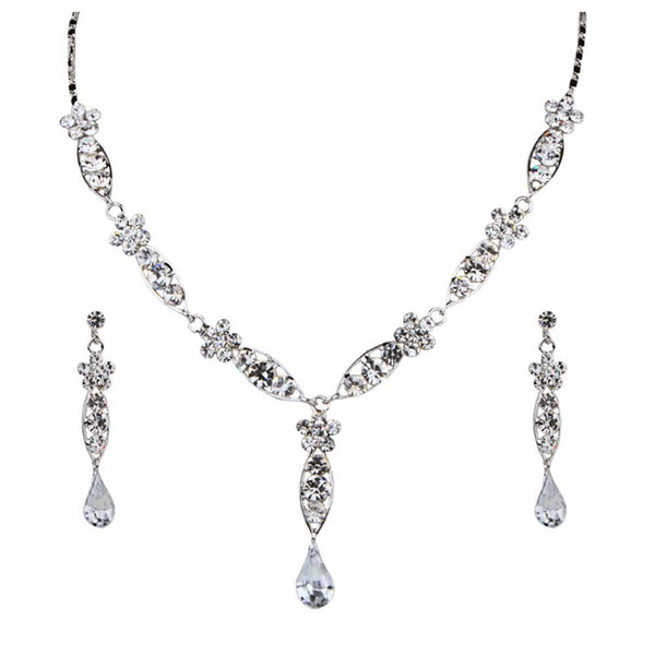 Urthn Austrian Stone Rhodium Plated Necklace Set - 1102808