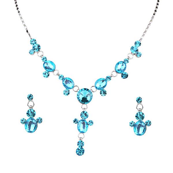 Urthn Blue Austrian Stone Rhodium Plated Necklace Set - 1102809