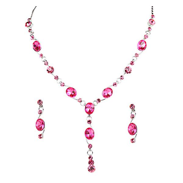 Urthn Pink Austrian Stone Rhodium Plated Necklace Set - 1102810