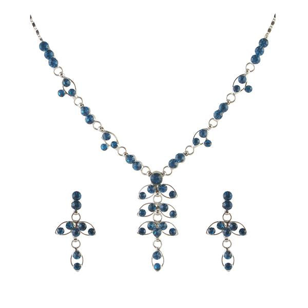 Urthn Blue Austrian Stone Rhodium Plated Necklace Set - 1102813