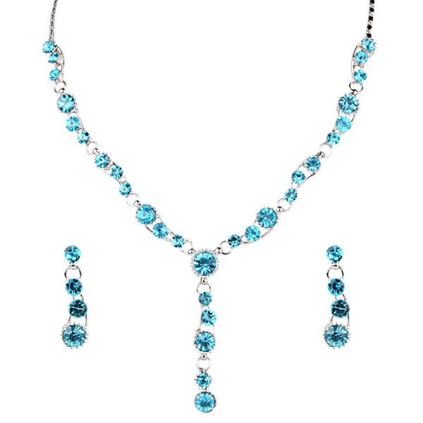 Urthn Blue Austrian Stone Rhodium Plated Necklace Set - 1102816