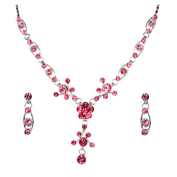 Urthn Pink Austrian Stone Rhodium Plated Necklace Set - 1102819