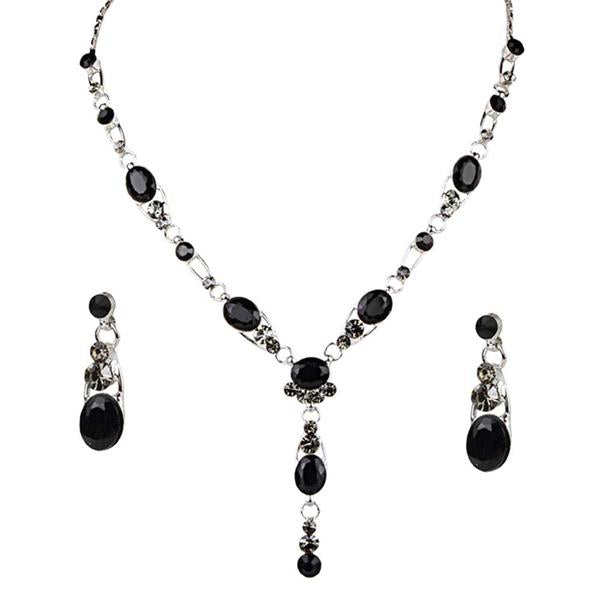 Urthn Black Austrian Stone Rhodium Plated Necklace Set - 1102820