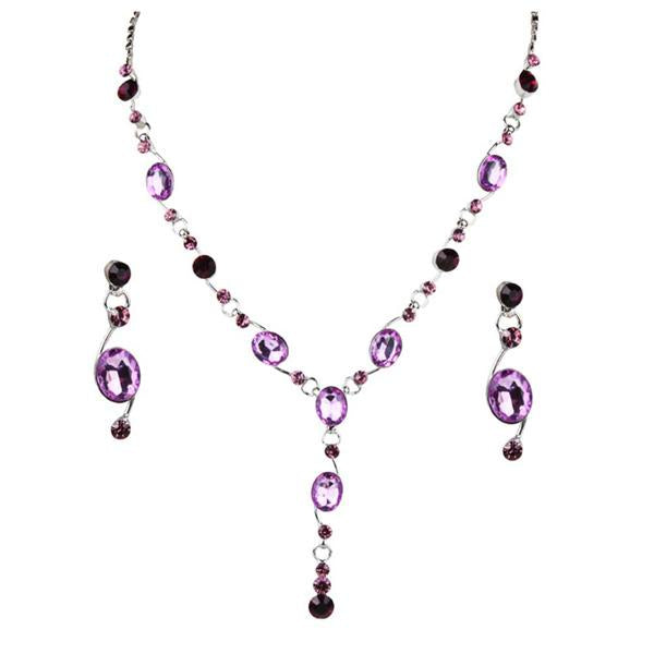 Urthn Purple Austrian Stone Rhodium Plated Necklace Set - 1102821