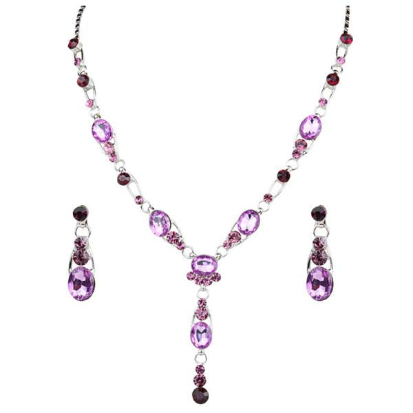 Urthn Purple Austrian Stone Rhodium Plated Necklace Set - 1102824