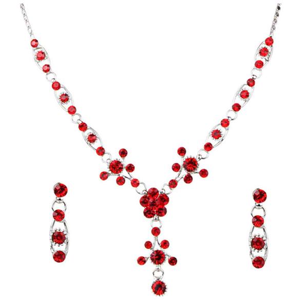 Urthn Red Austrian Stone Silver Plated Necklace Set - 1102826