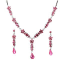 Urthn Pink Austrian Stone Rhodium Plated Necklace Set - 1102828