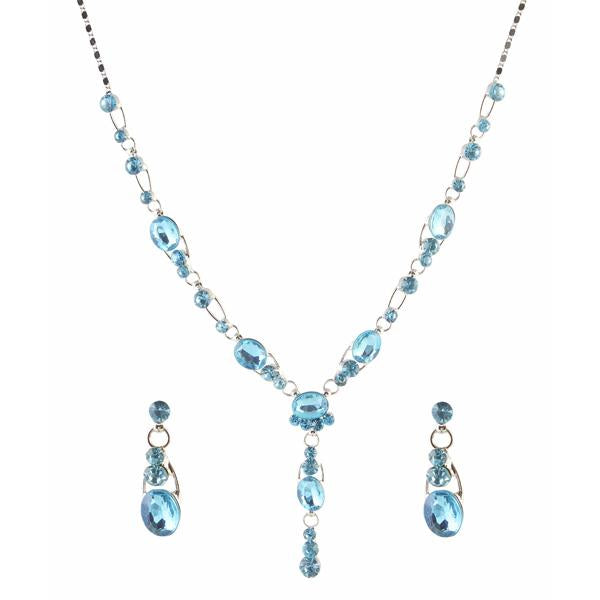 Urthn Blue Austrian Stone Rhodium Plated Necklace Set - 1102831