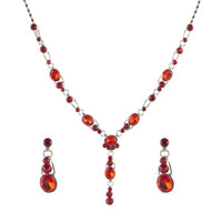 Urthn Red Austrian Stone Rhodium Plated Necklace Set - 1102832